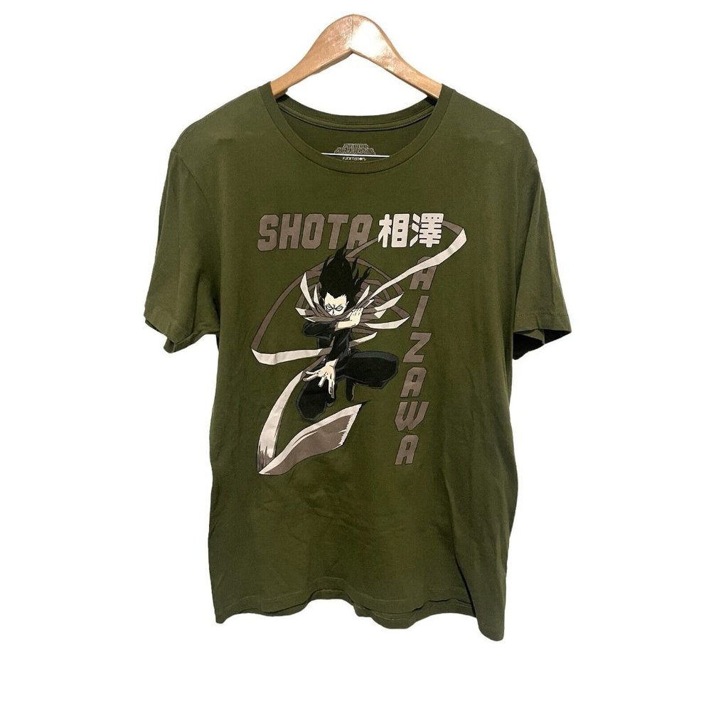 My Hero Academia MHA Shota Aizawa Graphic T-Shirt Mens Size L Green Cotton Anime